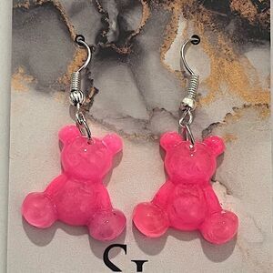 NEW Pink Resin Gummy Bear Dangle Earrings